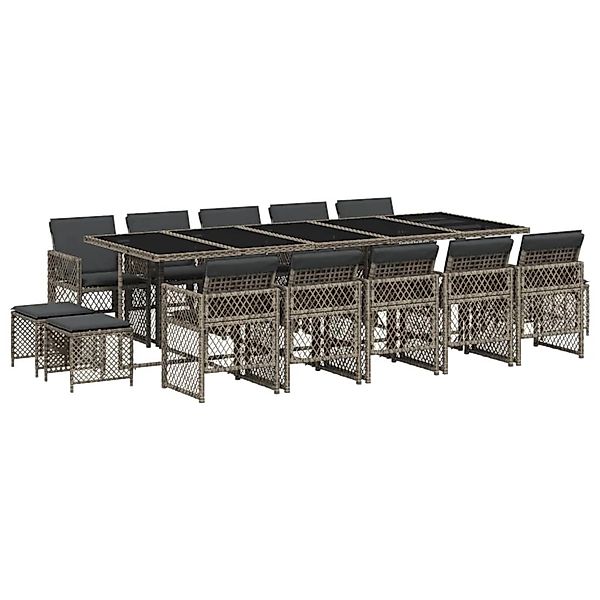vidaXL 15-Tlg Garten-Essgruppe mit Kissen Grau Poly Rattan 3210812 günstig online kaufen