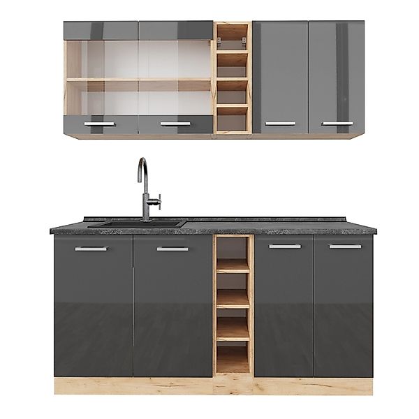 Vicco R-Line Singleküche Anthrazit Hochglanz/Goldkraft Eiche 160 cm AP Anth günstig online kaufen