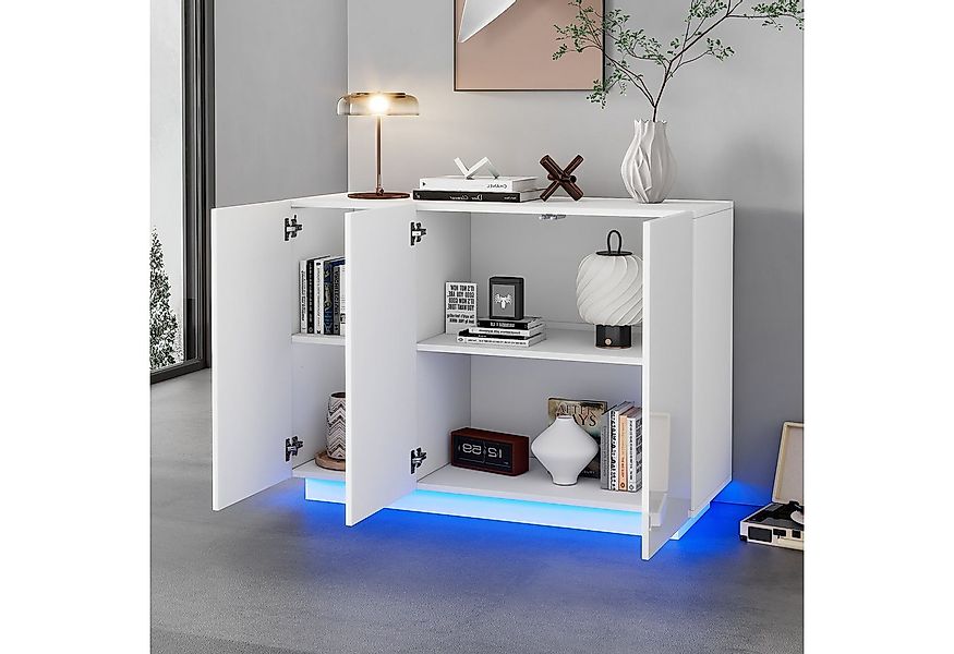 MODFU Sideboard Esszimmerschrank Hochglanz offen und geschlossen (Buffetsch günstig online kaufen