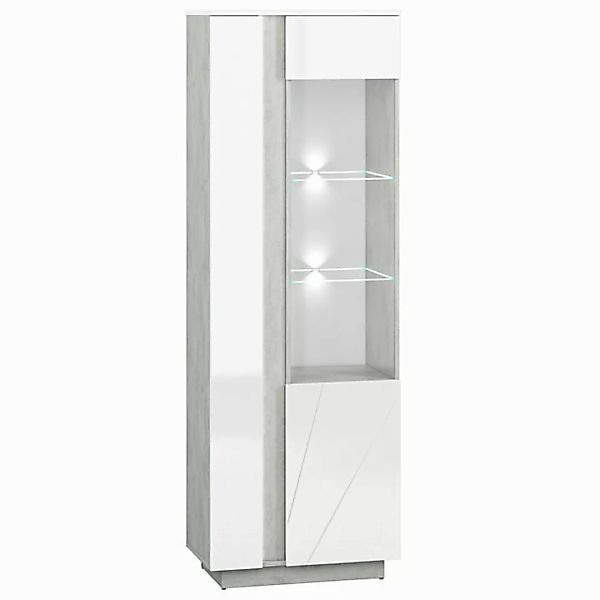 Lomadox Vitrine LAGONEGRO-131 Wohn-/Esszimmer in Beton Optik mit weiß Glanz günstig online kaufen