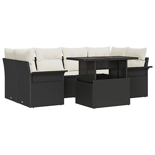 vidaXL Loungesofa 7-tlg. Garten-Sofagarnitur mit Kissen Schwarz Poly Rattan günstig online kaufen