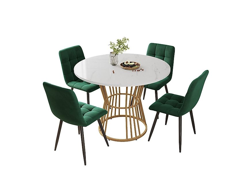 TavilaEcon Essgruppe -Set mit 4 Stühlen, mit 100 cm Durchmesser und goldene günstig online kaufen