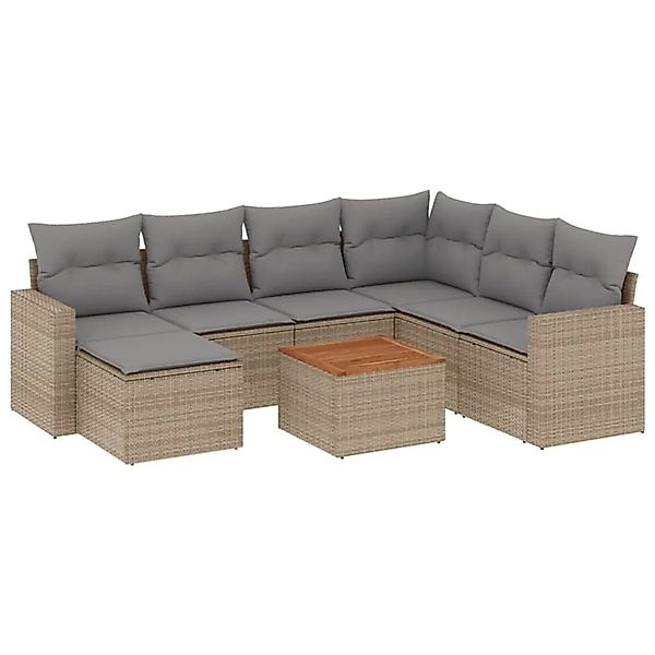 vidaXL 8-Tlg Garten-Sofagarnitur mit Kissen Beige Poly Rattan 3224239 günstig online kaufen