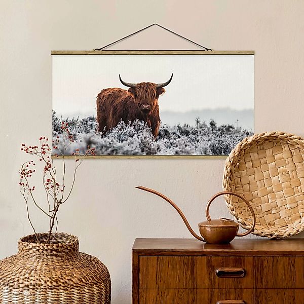 Stoffbild Tiere mit Posterleisten - Querformat Bison in den Highlands günstig online kaufen
