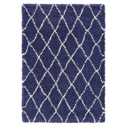 Rautenmuster Teppich blau - Hochflor Skandi Design günstig online kaufen