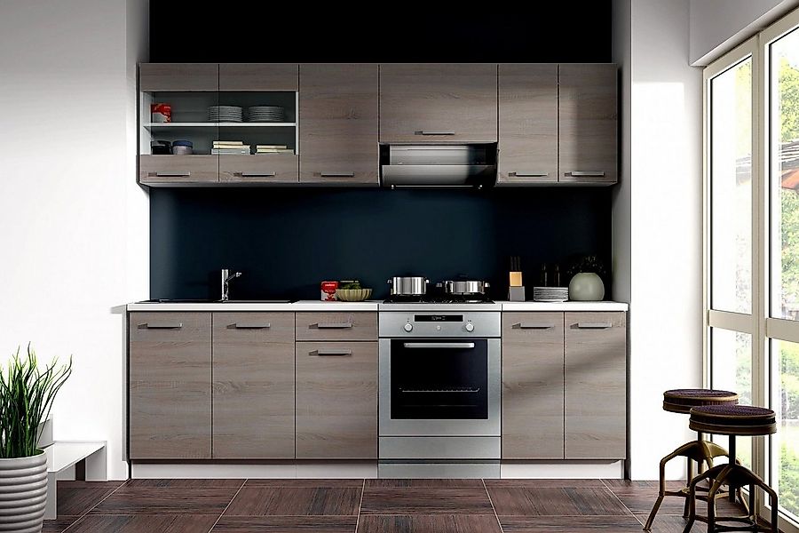 Küchen-Preisbombe Küchenzeile Dave 240 cm Küchenblock Einbauküche Singleküc günstig online kaufen