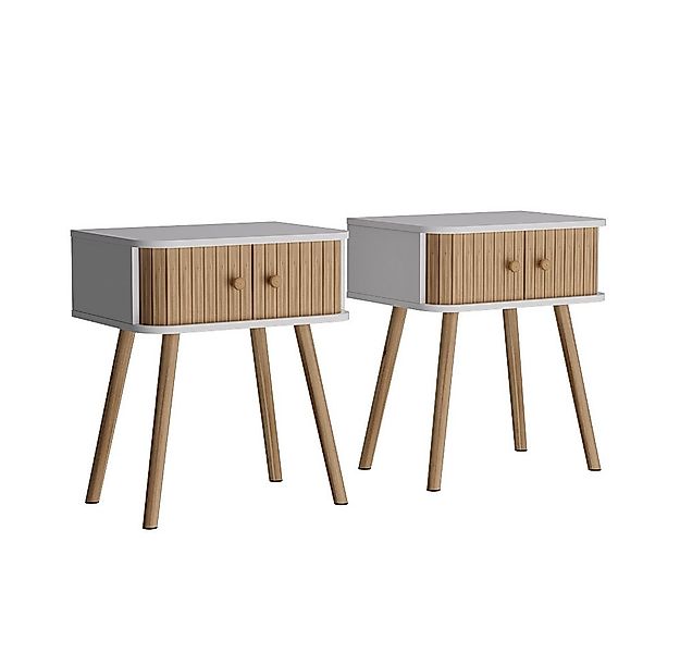 Vicco Nachtschrank Germo, Weiß/Bambus, 40 x 47 cm 2-er Set günstig online kaufen