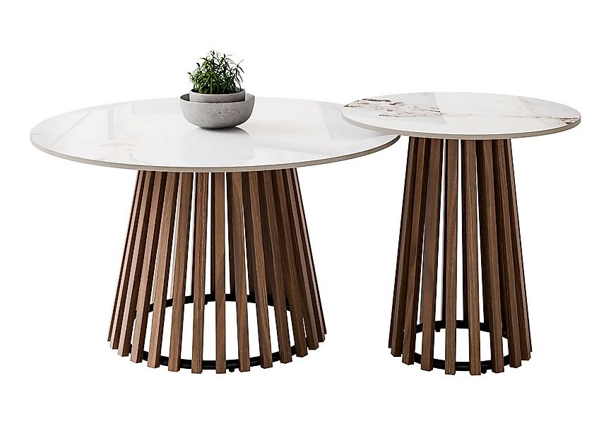 Lookway Couchtisch MARISE 2er Couchtisch-Set – Hochglanz Sinterkeramik & La günstig online kaufen