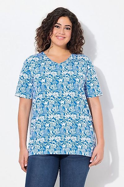 Ulla Popken T-Shirt T-Shirt floraler Druck A-Linie V-Ausschnitt günstig online kaufen