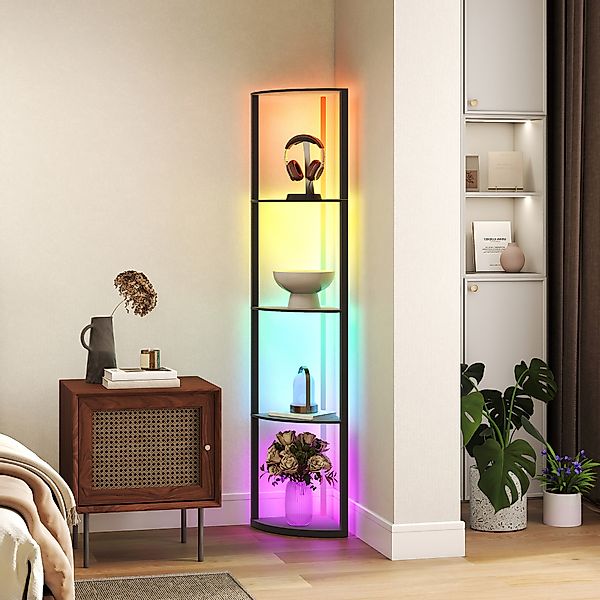 HOMCOM LED Stehlampe 5-stufige dimmbar Stehleuchte mit Regal,  RGB Farbwech günstig online kaufen