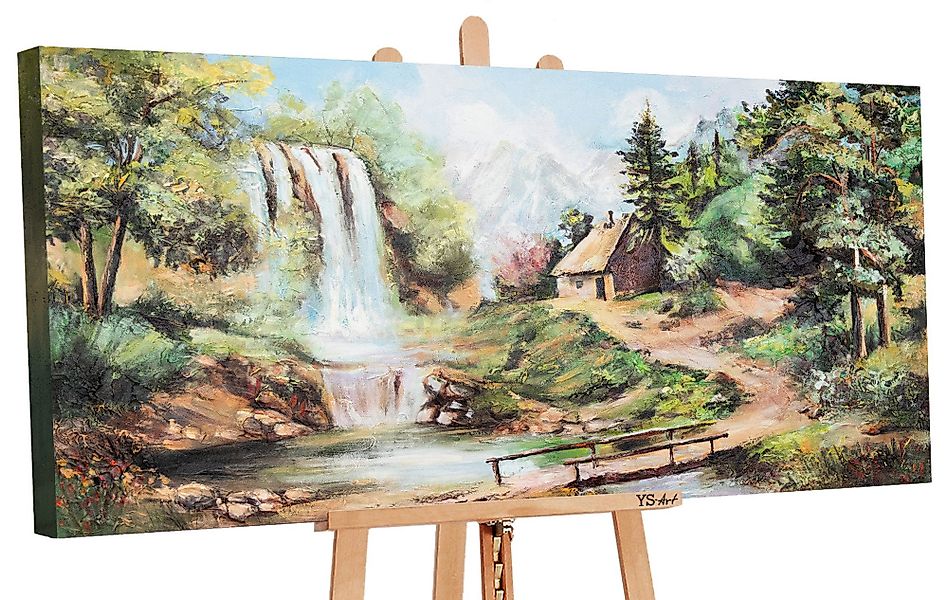 YS-Art Gemälde Wasserfall, Landschaftsbilder, Dorf Leben günstig online kaufen