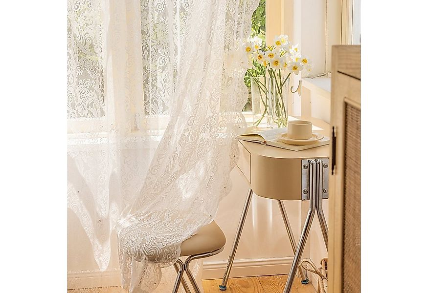 Sunicol Gardine Stickerei Spitze Voile Gardinen, Transparent Vorhang mit Pe günstig online kaufen