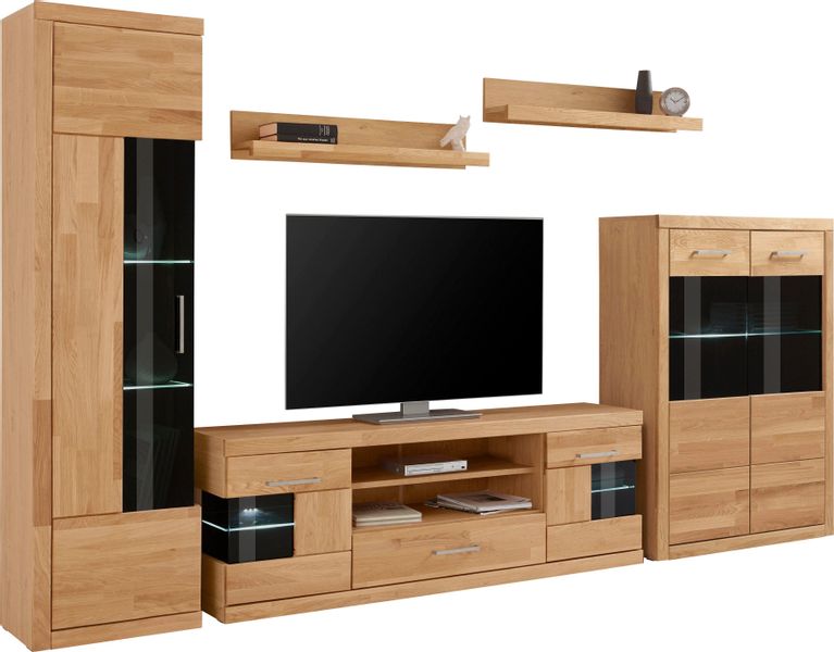 Home affaire Wohnwand "Ribe Wohnwand Set-5 St." Set, 5 Stk. tlg. Glaseinsat günstig online kaufen