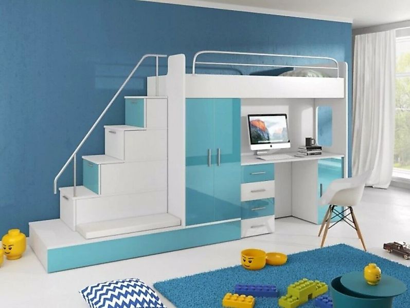 JVmoebel Hochbett Etagenbett Hochbett Blau Kinderzimmer Betten Hochbetten E günstig online kaufen