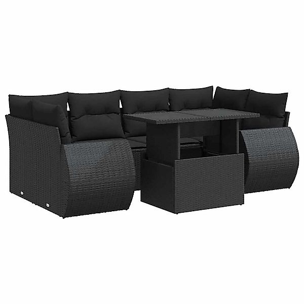 vidaXL 7-Tlg Garten-Sofagarnitur mit Kissen Schwarz Poly Rattan 3326586 günstig online kaufen