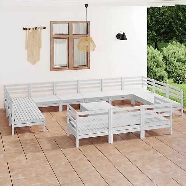 14-tlg. Garten-lounge-set Weiß Massivholz Kiefer günstig online kaufen