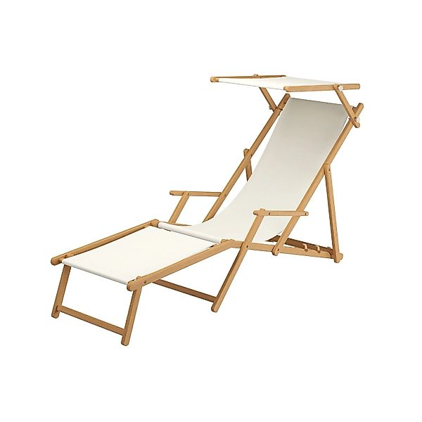 Erst-Holz Holz-Liegestuhl Natur Klappstuhl Strand-Liege Stofffarbe Weiß 10- günstig online kaufen