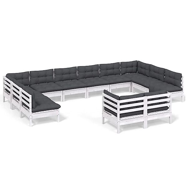vidaXL 12-Tlg Garten-Lounge-Set mit Kissen Weiß Kiefer Massivholz 3097272 günstig online kaufen