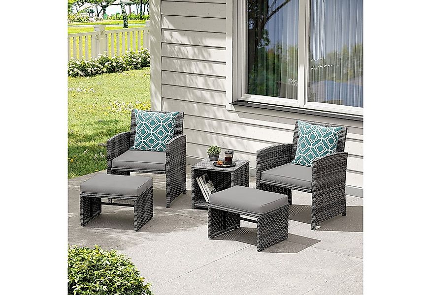 JOIVI Balkonset Balkonmöbel-Set, 5-tlg Rattan Gartenmöbel-Set, (2er Gartens günstig online kaufen