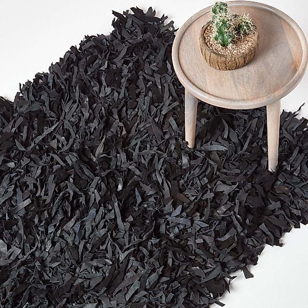 Homescapes Teppich Lederteppich Dallas, schwarz, 90 günstig online kaufen
