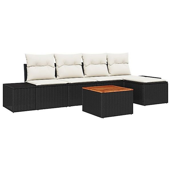 vidaXL Loungesofa 6-teiliges Gartensofa Set mit Kissen Schwarz Poly Rattan, günstig online kaufen