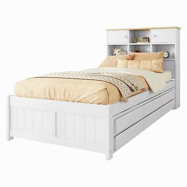 HAUSS SPOLE Holzbett 90*200cm mit Staufächern am Kopfteil, Rollbett, drei S günstig online kaufen