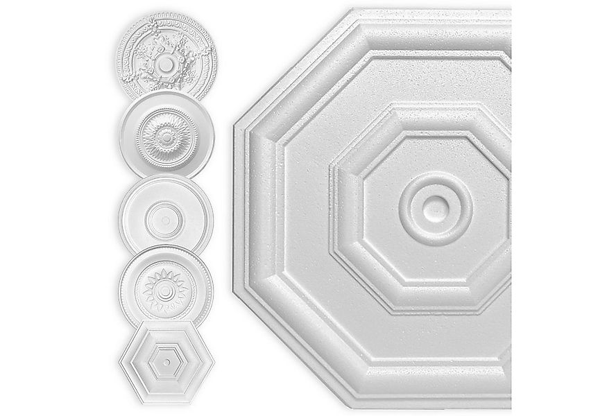 Hexim Wanddekoobjekt Achteck 50cm (HEXIM Stuckrosette aus EPS Styropor weiß günstig online kaufen
