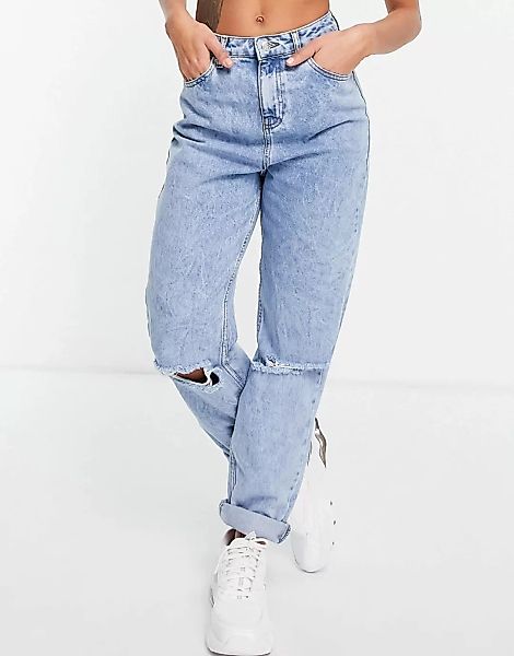 ASOS DESIGN – Original – Mom-Jeans mit hohem Bund und Rissen in heller Wasc günstig online kaufen