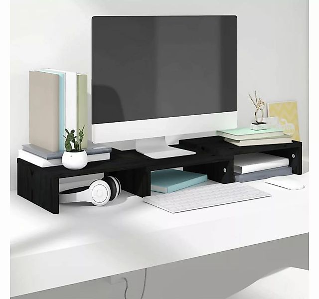 vidaXL TV-Schrank Monitorständer Schwarz 60x24x10,5 cm Massivholz Kiefer (1 günstig online kaufen