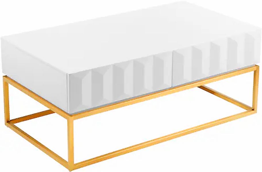 Leonique Couchtisch »Alais«, in 3D-Optik, mit zwei Schubladen und goldfarbe günstig online kaufen