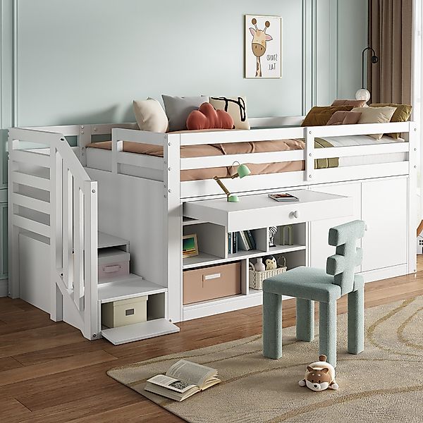 Flieks Hochbett Massivholz Kinderbett mit Schrank, günstig online kaufen