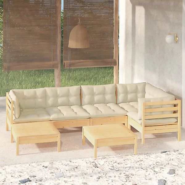7-tlg. Garten-lounge-set Mit Creme Kissen Massivholz Kiefer günstig online kaufen