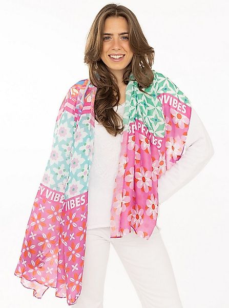 Zwillingsherz Schal "Flower Block", Florales Muster mit Schriftzug, transpa günstig online kaufen