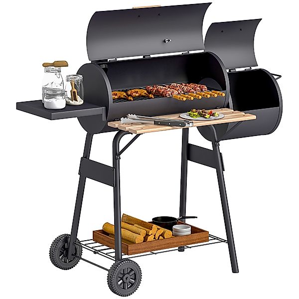 Outsunny® Smoker Grill BBQ Holzkohlengrill Grillwagen mit 2 x Brennkammer S günstig online kaufen
