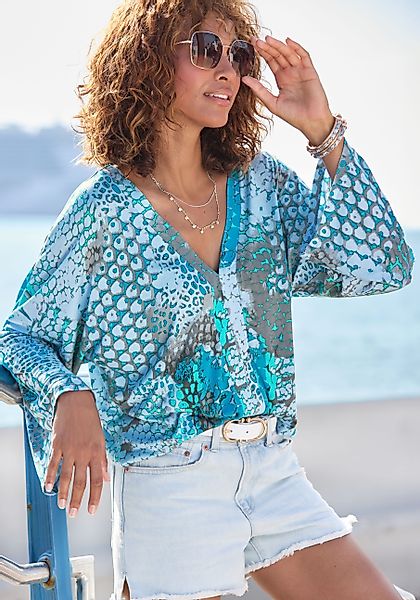 Buffalo Fledermausshirt, mit Animaldruck, lockere Bluse mit V-Ausschnitt, B günstig online kaufen