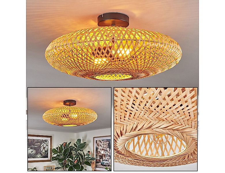 hofstein Deckenleuchte Deckenlampe aus Metall/Bast in Schwarz/Naturfarben, günstig online kaufen
