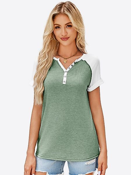 Imily Bela T-Shirt Damen mit V-Ausschnitt und Knopfleiste Casual Oberteil ( günstig online kaufen