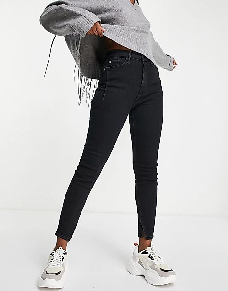River Island – Enge Jeans mit hoher Taille in Schwarz günstig online kaufen