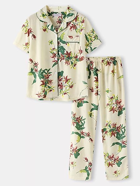 Plus Größe Damen Baumwolle Gemütliches Kurzarmhemd mit Blumendruck Home Nac günstig online kaufen