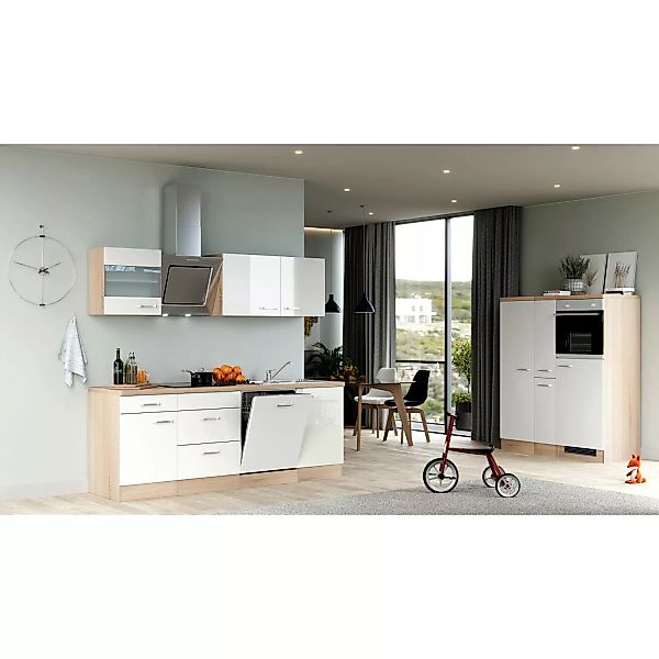 Flex-Well Exclusiv Küchenzeile Valero 360 cm Hochglanz Weiß - Sonoma Eiche günstig online kaufen