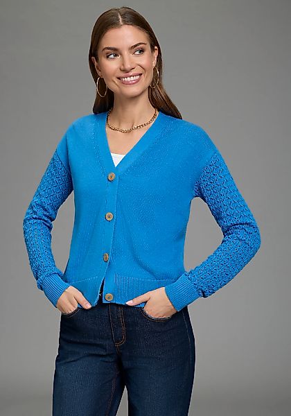 Laura Scott Strickjacke mit femininen Ajourärmeln und V-Ausschnitt günstig online kaufen