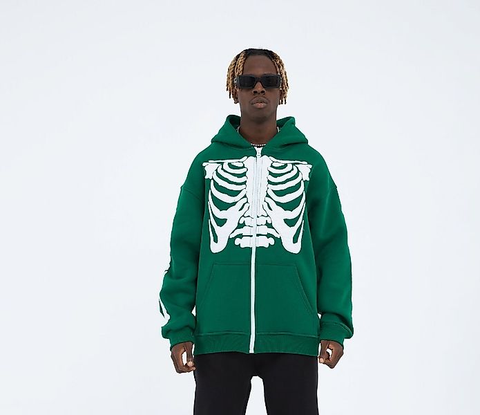 COFI Casuals Hoodie Herren Hoodie mit stickerei Skelett Zipper Baumwolle Ja günstig online kaufen