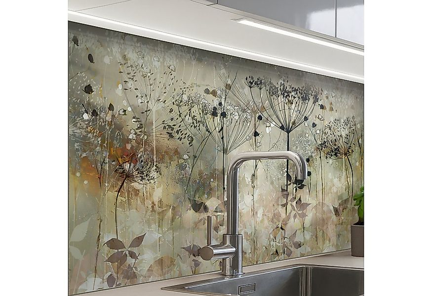 KitchenYeah Küchenrückwand selbstklebend Blumen - Grau - Natur - Kunst, (1- günstig online kaufen