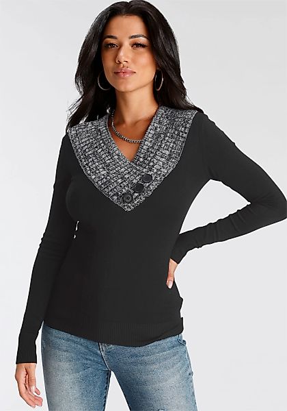 Melrose Strickpullover mit Kontrastkragen und Zierknöpfen günstig online kaufen