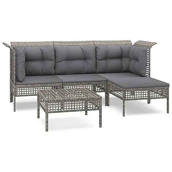 vidaXL 5-tlg Garten-Lounge-Set mit Kissen Grau Poly Rattan Modell 50 günstig online kaufen