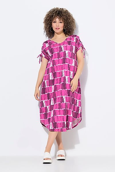 Ulla Popken Jerseykleid Midi-Jerseykleidm Batikstreifen V-Ausschnitt günstig online kaufen