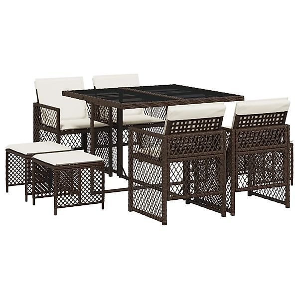 vidaXL 9-Tlg Garten-Essgruppe mit Kissen Braun Poly Rattan 3210777 günstig online kaufen