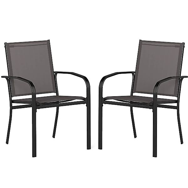 Costway 2er Set Gartenstühle Stapelbar Textilene 57,5 x 61 x 89 cm Grau günstig online kaufen