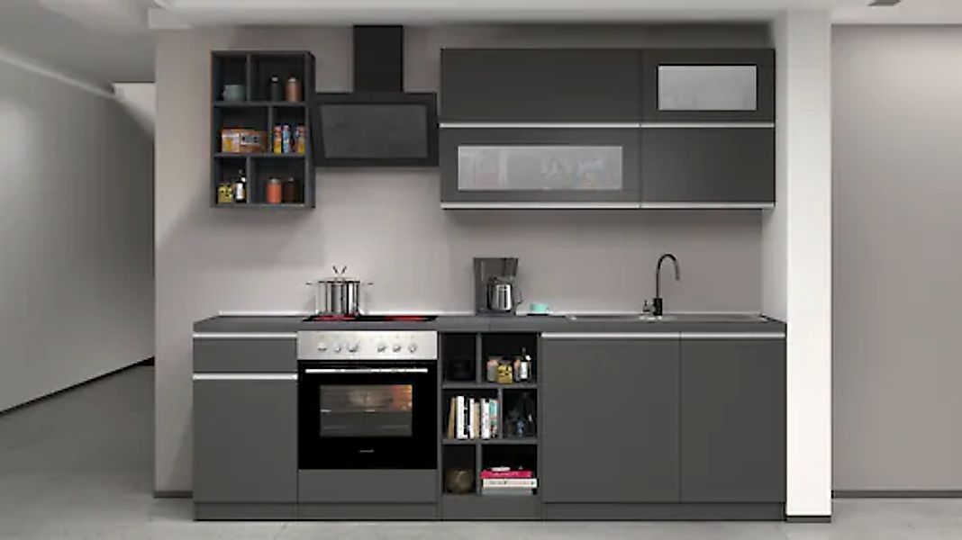 KOCHSTATION Küchenzeile »KS-Sole« Breite 256 cm, Hängeregal, Geschirrabtrop günstig online kaufen