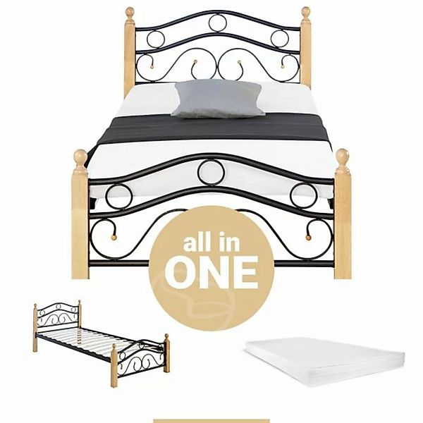 Homestyle4u Metallbett Einzelbett 90x200 cm mit Matratze Lattenrost Bett günstig online kaufen